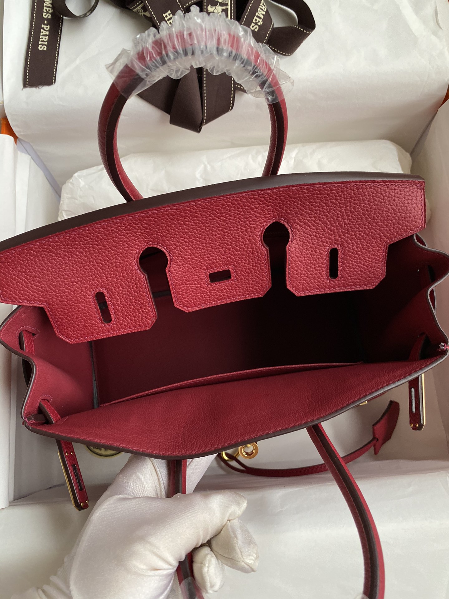 Hermes Birkin 25CM Togo Leather Handbag Burgundy